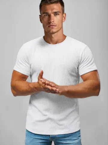 T-shirt męski slim fit biały O/7766TZ^Ozonee New