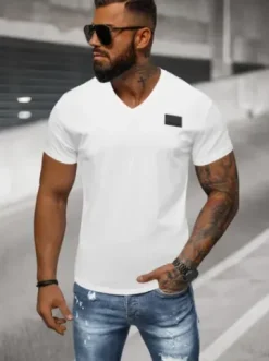 T-shirt męski slim fit biały NB/MT3030Z^Ozonee Fashion