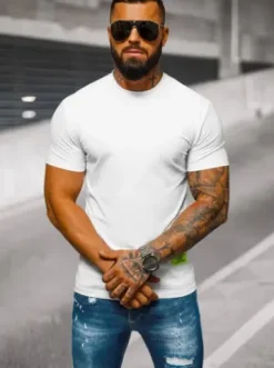 T-shirt męski slim fit biały NB/MT3046Z^Ozonee Discount