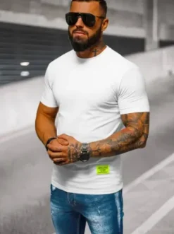 T-shirt męski slim fit biały NB/MT3046Z^Ozonee Discount
