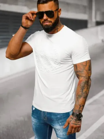 T-shirt męski slim fit biały NB/MT3056Z^Ozonee Outlet