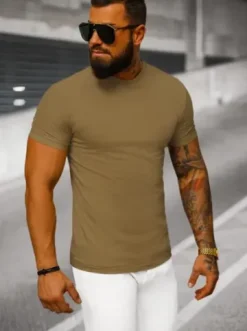 T-shirt męski slim fit brązowy NB/MT3001^Ozonee Hot