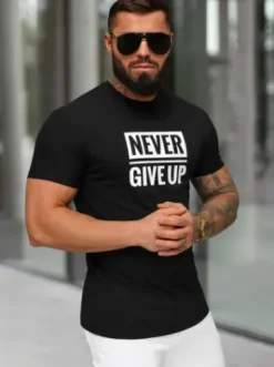 T-shirt męski slim fit czarny NB/MT3133^Ozonee Fashion