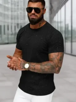 T-shirt męski slim fit czarny O/QQ1388^Ozonee Sale