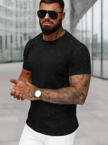 T-shirt męski slim fit czarny O/QQ1388^Ozonee Sale