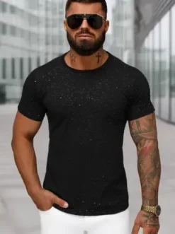 T-shirt męski slim fit czarny O/QQ1388^Ozonee Sale