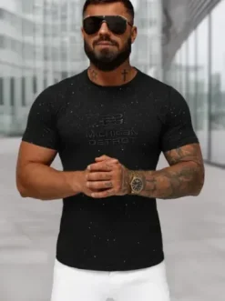 T-shirt męski slim fit czarny O/QQ1389^Ozonee Clearance