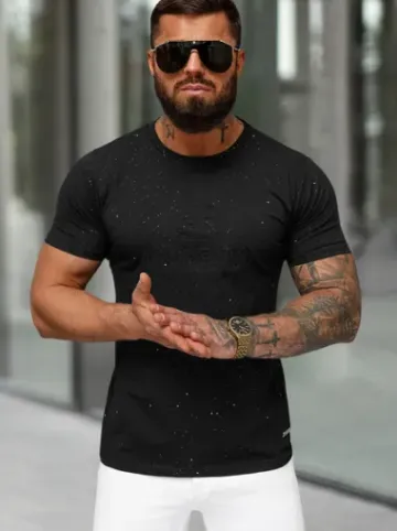 T-shirt męski slim fit czarny O/QQ1390^Ozonee Hot