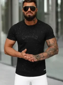 T-shirt męski slim fit czarny O/QQ1386^Ozonee Best