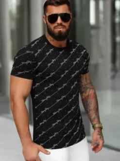 T-shirt męski slim fit czarny O/QQ1323^Ozonee New