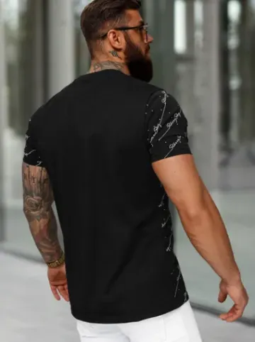 T-shirt męski slim fit czarny O/QQ1323^Ozonee New