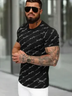 T-shirt męski slim fit czarny O/QQ1323^Ozonee New