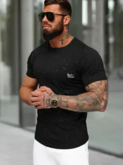 T-shirt męski slim fit czarny O/QQ1387^Ozonee New