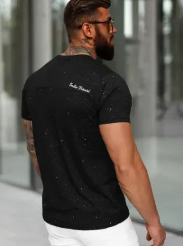 T-shirt męski slim fit czarny O/QQ1387^Ozonee New