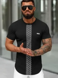 T-shirt męski slim-fit czarny O/B1211^Ozonee New