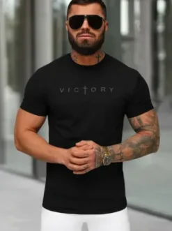 T-shirt męski slim fit czarny NB/MT3138^Ozonee Online