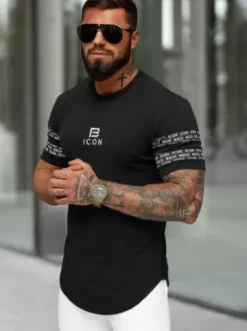 T-shirt męski slim-fit czarny O/B1213^Ozonee Hot