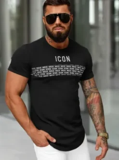 T-shirt męski slim-fit czarny O/B1215^Ozonee Fashion