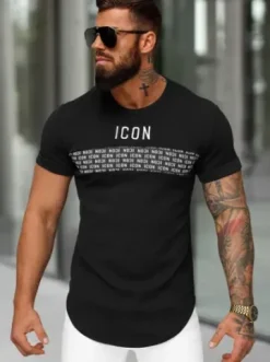 T-shirt męski slim-fit czarny O/B1215^Ozonee Fashion