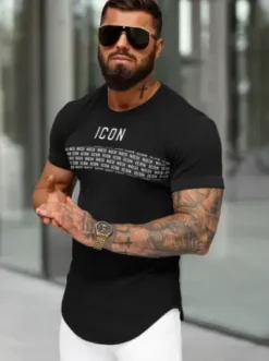 T-shirt męski slim-fit czarny O/B1215^Ozonee Fashion