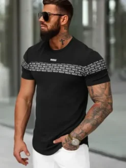 T-shirt męski slim-fit czarny O/B1216^Ozonee New