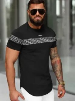 T-shirt męski slim-fit czarny O/B1216^Ozonee New