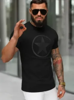 T-shirt męski slim fit czarny NB/MT3151^Ozonee Discount