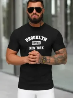 T-shirt męski slim fit czarny NB/MT3134^Ozonee Clearance
