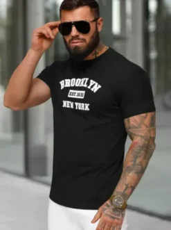 T-shirt męski slim fit czarny NB/MT3134^Ozonee Clearance