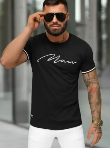 T-shirt męski slim fit czarny O/QS11628^Ozonee New
