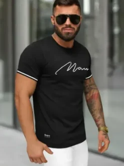 T-shirt męski slim fit czarny O/QS11628^Ozonee New