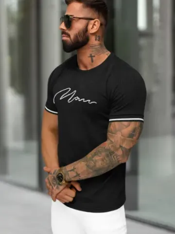 T-shirt męski slim fit czarny O/QS11628^Ozonee New