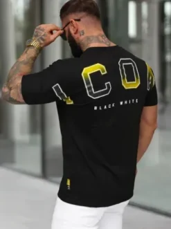 T-shirt męski slim fit czarny O/QQ1297^Ozonee Discount