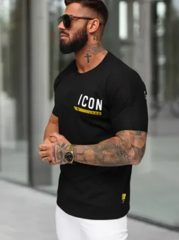 T-shirt męski slim fit czarny O/QQ1297^Ozonee Discount