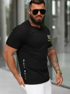 T-shirt męski slim fit czarny O/QQ1297^Ozonee Discount