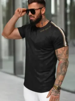 T-shirt męski slim fit czarny O/QS11621^Ozonee Discount