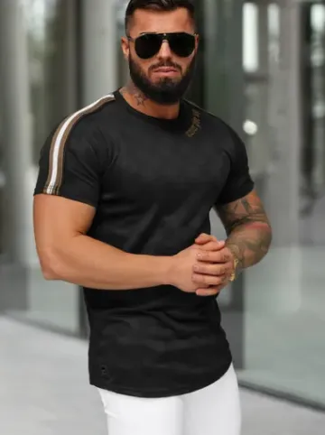 T-shirt męski slim fit czarny O/QS11621^Ozonee Discount