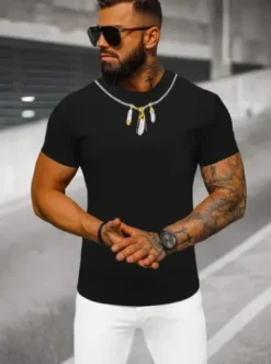T-shirt męski slim fit czarny NB/MT3051Z^Ozonee Clearance