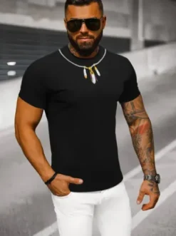 T-shirt męski slim fit czarny NB/MT3051Z^Ozonee Clearance