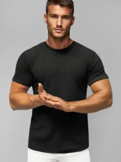 T-shirt męski slim fit czarny O/7766TZ^Ozonee Sale