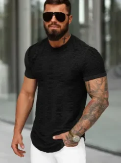 T-shirt męski slim-fit czarny O/B1147^Ozonee Sale