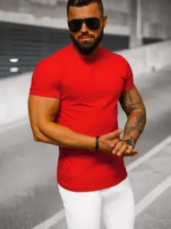 T-shirt męski slim fit czerwony NB/MT3001Z^Ozonee New