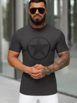 T-shirt męski slim fit grafitowy NB/MT3151^Ozonee Hot