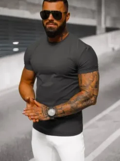T-shirt męski slim fit grafitowy NB/MT3001Z^Ozonee Sale