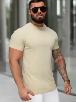 T-shirt męski slim fit jasno-beżowy NB/MT3001Z^Ozonee Sale