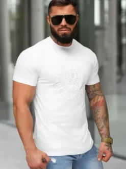 T-shirt męski slim fit z wypukłym nadrukiem mono biały NB/MT3019/02^Ozonee Best