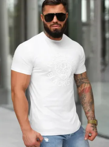 T-shirt męski slim fit z wypukłym nadrukiem mono biały NB/MT3019/02^Ozonee Best