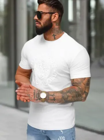T-shirt męski slim fit z wypukłym nadrukiem mono biały NB/MT3019/02^Ozonee Best