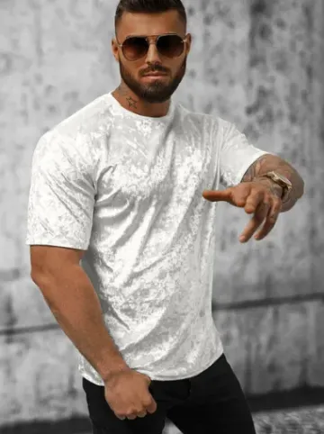 T-shirt męski welurowy biały O/P1064^Ozonee Hot