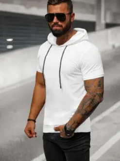 T-shirt męski z kapturem biały JS/8T955/1^Ozonee Outlet